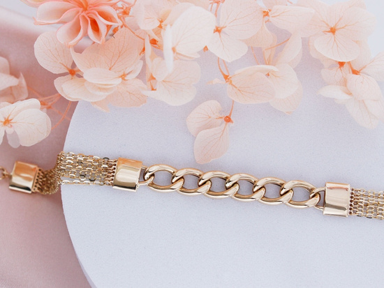 Bransoletka złota szeroka z łączonych łańcuszków elementowa