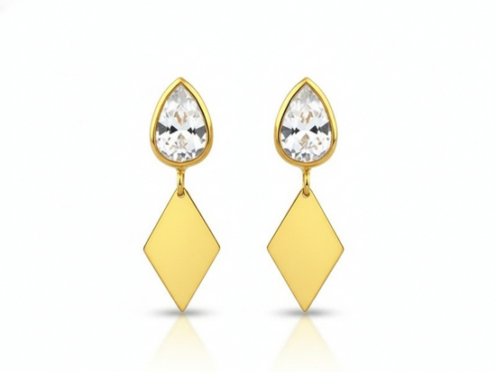 Kolczyki na sztyfcie z cyrkonią i małym rombem