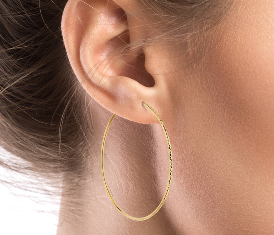 Złote kolczyki 375 koła 62 mm, diamentowane szarniry