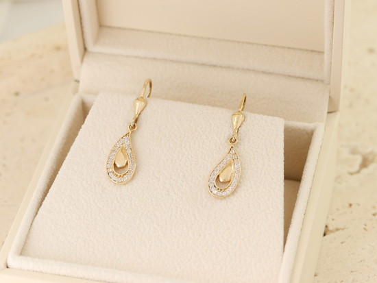 Kolczyki złote wiszące z cyrkoniami