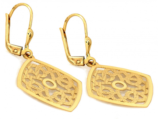 Kolczyki złote angielskie duży ażurowy ruchomy kwadrat