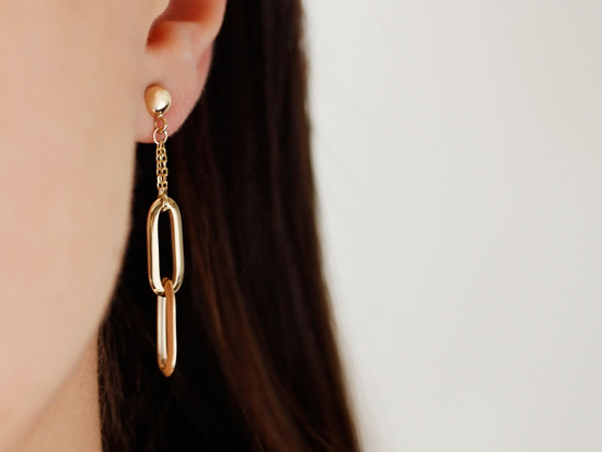 Kolczyki złote długie wiszące z dużymi ogniwami