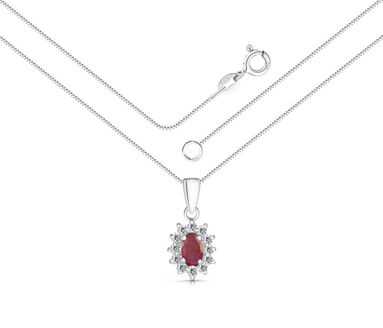 Zestaw srebrny 925 naszyjnik i kolczyki z rubinami i diamentowymi cyrkoniami