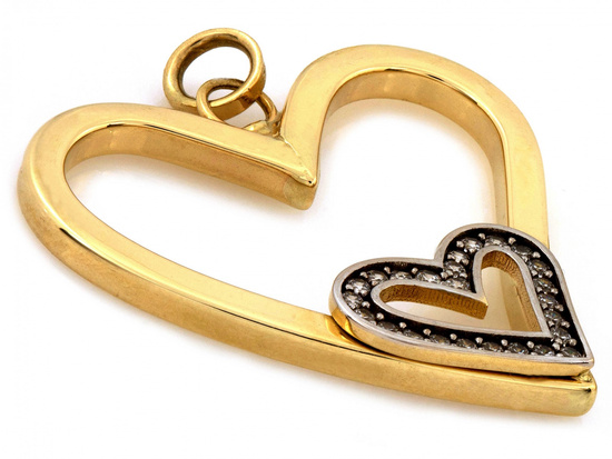 Złota zawieszka z dwóch serc z cyrkoniami