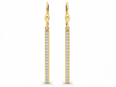Kolczyki złote długie wiszące sztywne  z cyrkoniami