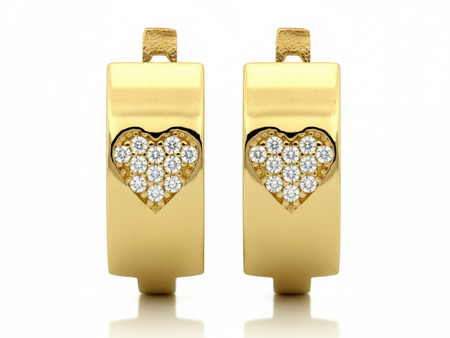 Złote kolczyki z sercem wysadzanym cyrkoniami