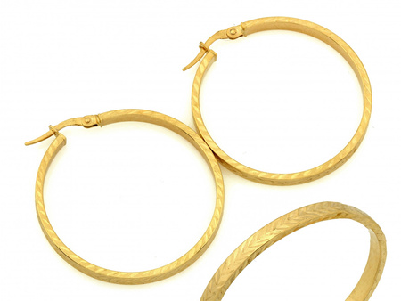 Kolczyki złote koła zdobione w jodełkę 36mm