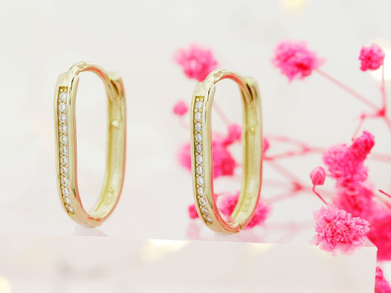 Kolczyki złote owalne z cyrkoniami eleganckie dyskretne