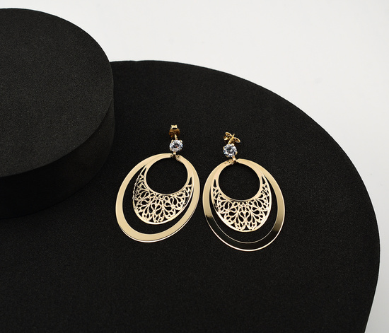 Złote kolczyki 585 - wiszące ażurowe owale