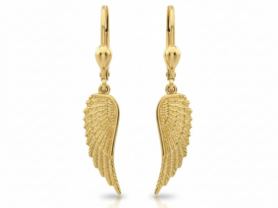 Kolczyki złote wiszące skrzydła angielskie 