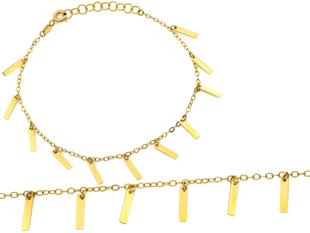 Złota bransoletka z zawieszkami wiszącymi blaszkami