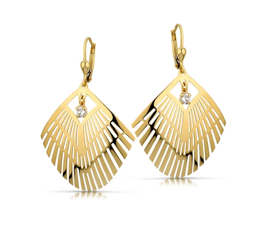 Złote kolczyki 585 - wiszące ażurowe boho wachlarze