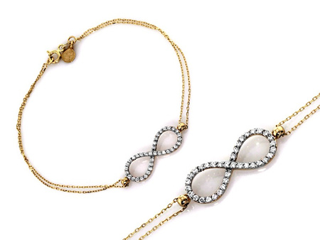 Złota bransoletka podwójny łańcuszek z nieskończonością