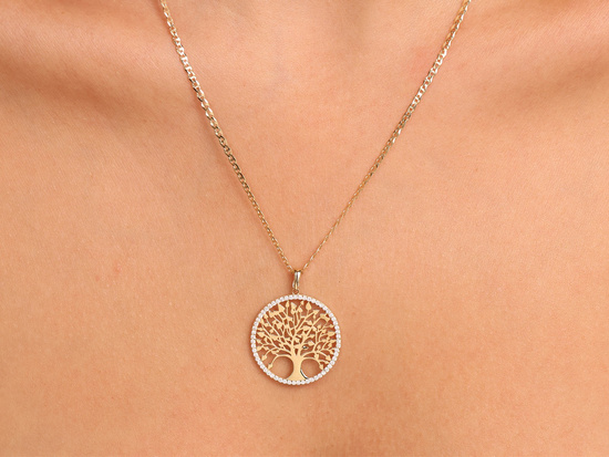 Zawieszka złota okrągła z drzewkiem szczęścia