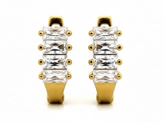 Kolczyki złote z prostokątnymi cyrkoniami bagietkami