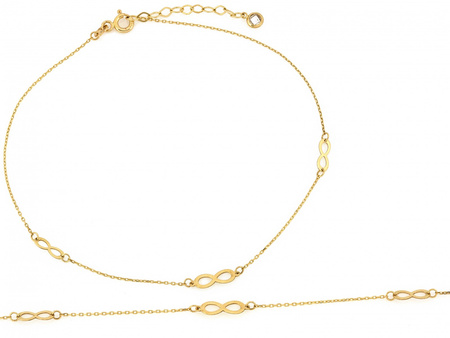 Złota bransoletka na nogę z nieskończonością