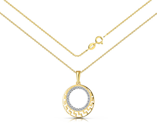 Złoty naszyjnik 585 - grecki wzór z cyrkoniami i białym złotem