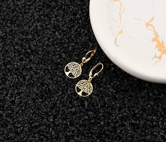 Złote kolczyki 375 drzewka - wiszące