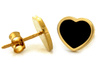Złote kolczyki serca na sztyfcie z czarnym wypełnieniem
