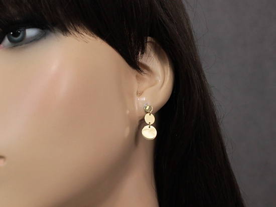 Kolczyki złote trzy okrągłe blaszki zapinane na sztyft