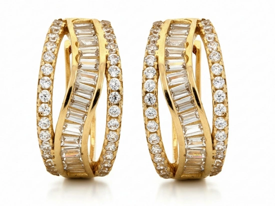 Złote kolczyki małe kółka szerokie bogato zdobione cyrkoniami