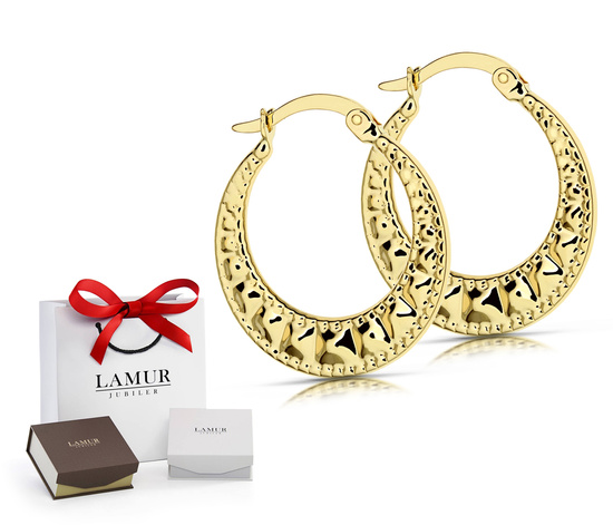 Złote kolczyki koła 375 zdobione - 21 mm