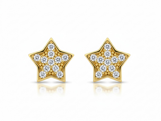 Kolczyki ze złota gwiazdka z cyrkoniami