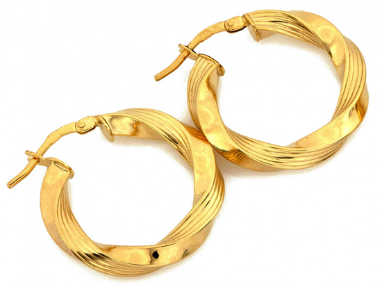 Kolczyki złote grube skręcone koła 25mm