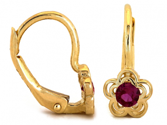 Kolczyki złote angielskie z gwiazdką z czerwonym kamieniem