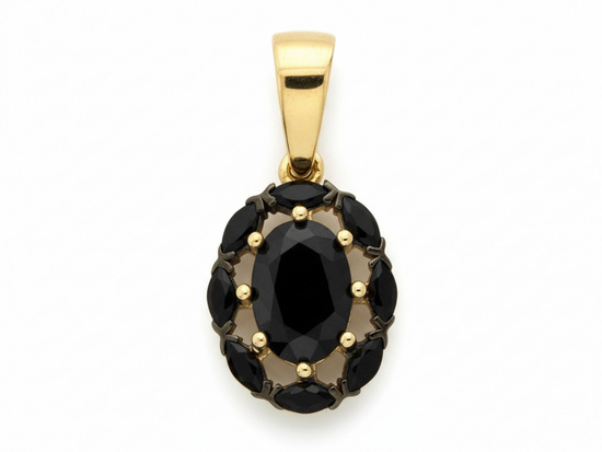 Złota zawieszka owalna z czarnymi cyrkoniami