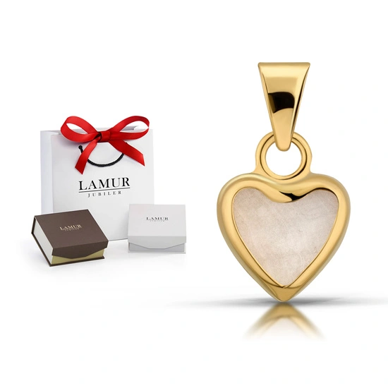 Złota zawieszka 585 - serduszko z masą perłową