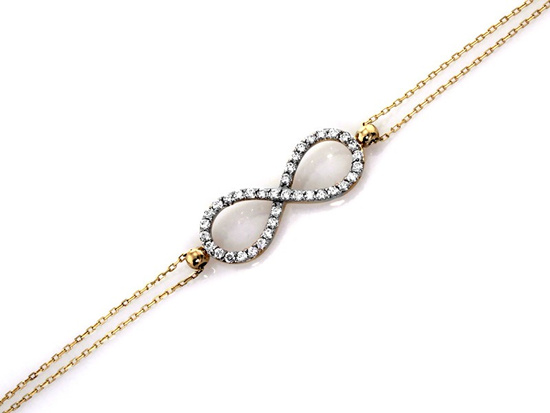 Złota bransoletka podwójny łańcuszek z nieskończonością