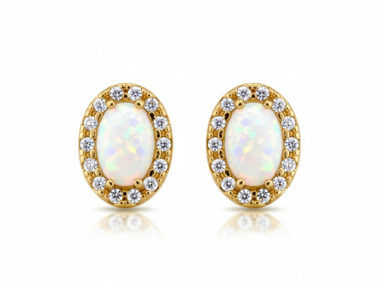 Złote kolczyki z opalem na sztyfcie