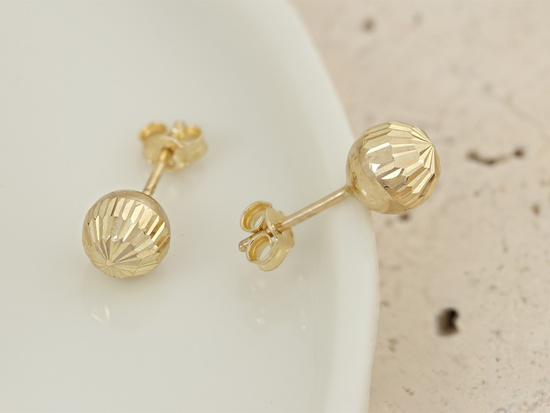 Kolczyki złote diamentowane kulki na sztyfcie 7mm