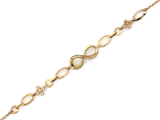 Efektowna złota bransoletka kwiatki nieskończoność z cyrkoniami