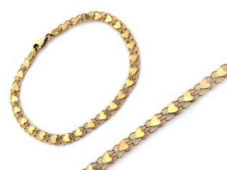 Złota bransoletka z wieloma sercami