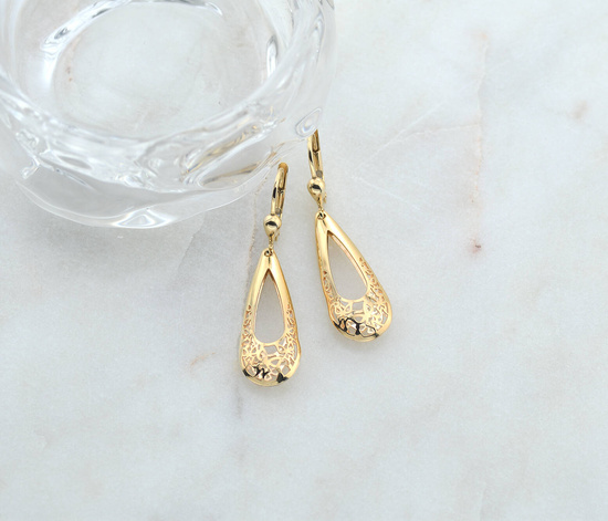 Złote kolczyki ażurowe 375 - wiszące