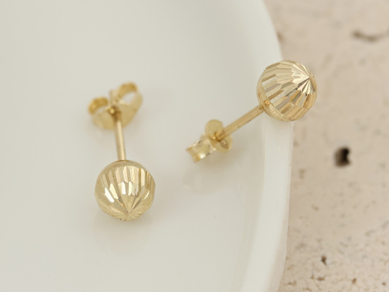 Kolczyki złote diamentowane kulki sztyfty 6mm
