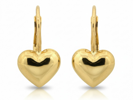 Złote kolczyki angielskie z błyszczącym sercem