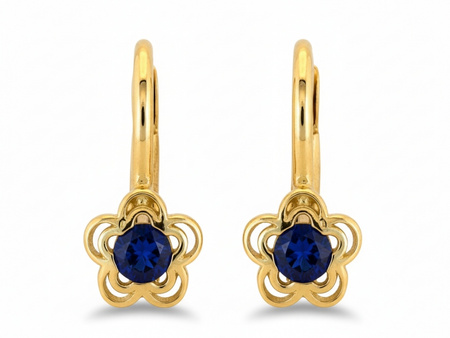Złote kolczyki angielskie z niebieskim kamieniem