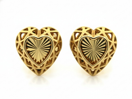 Kolczyki złote ażurowe serca przy uchu
