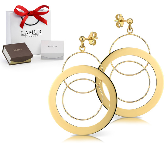 Złote kolczyki 585 długie - wiszące koła