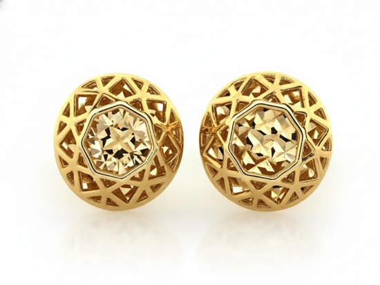 Złote kolczyki ażurowe przestrzenne okrągłe na sztyfcie