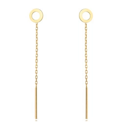 Złote kolczyki 585 wiszące - przewlekane ringi