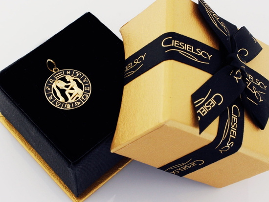 Złoty zodiak zawieszka Wodnik z czarną emalią