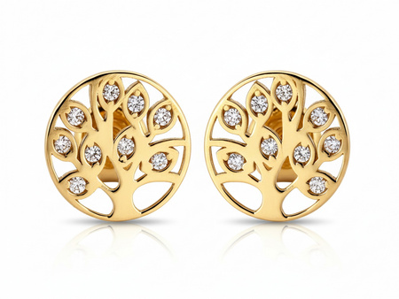 Kolczyki złote drzewko z cyrkoniami na sztyfcie