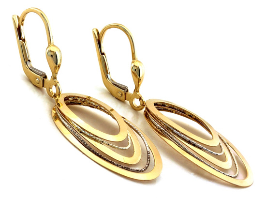 Złote kolczyki wiszące owalne dwukolorowe