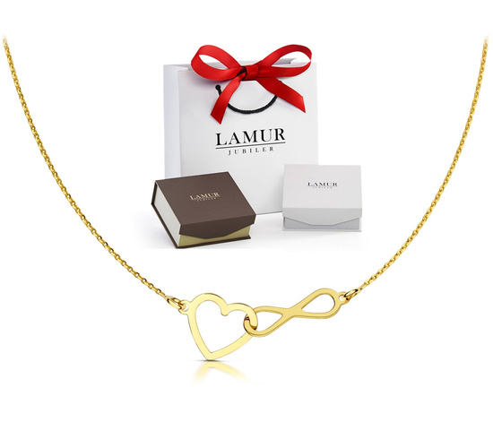 Złoty naszyjnik 585 - serce, nieskończoność