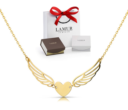 Złoty naszyjnik 585 - serce ze skrzydłami, uskrzydlone serce