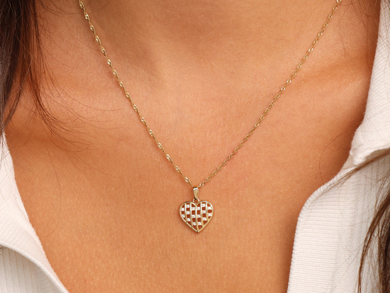 Zawieszka złota ażurowe serce z cyrkoniami